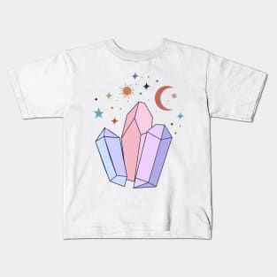 Pastel Crystal Quartzs with moon and stars Kids T-Shirt